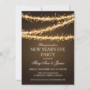 Elegant New Years Eve Party Gold String Lights Invitation