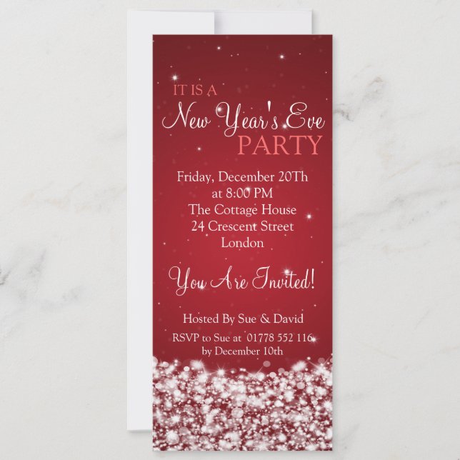 Elegant New Years Eve Party Night Sparkle Red Invitation (Front)