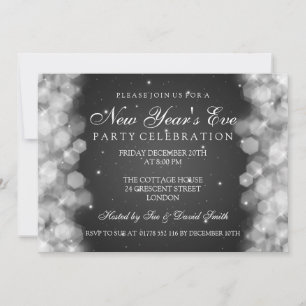 Elegant New Years Eve Party Sparkle Black Invitation