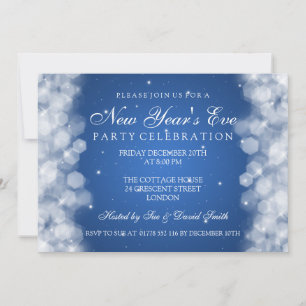 Elegant New Years Eve Party Sparkle Blue Invitation