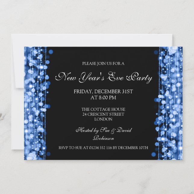 Elegant New Years Eve Party Sparkles Blue Invitation (Front)