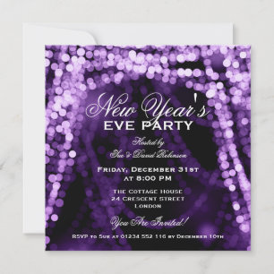 Elegant New Years Eve Party String Lights Purple Invitation