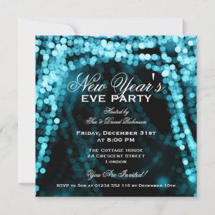 Elegant New Years Eve Party String Lights Turquois Invitation