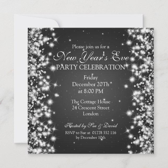 Elegant New Years Eve Winter Sparkle Black Invitation (Front)