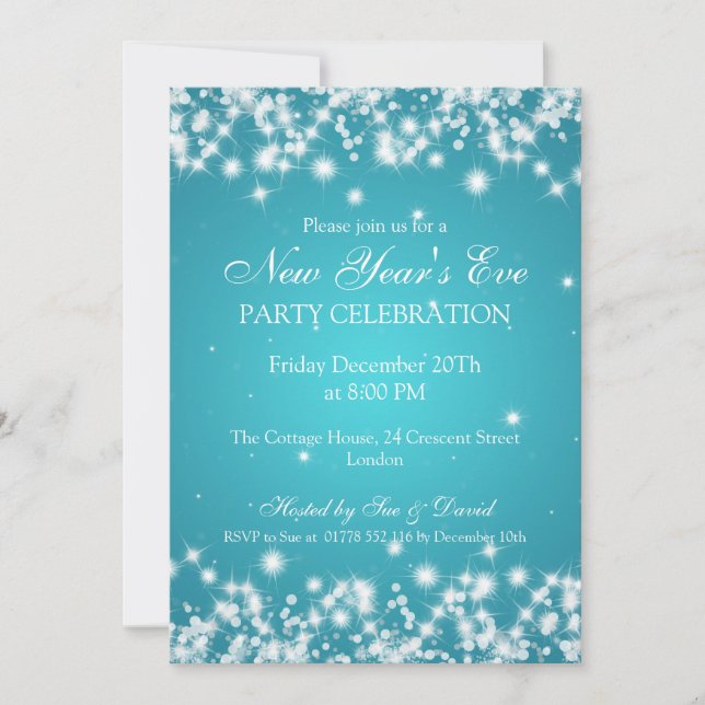Elegant New Years Eve Winter Sparkle Turquoise Invitation (Front)