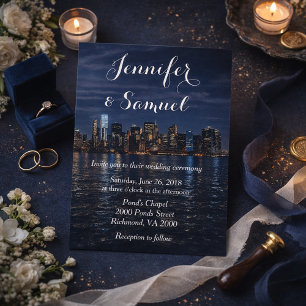 Elegant New York City Lights Waterfront  Invitation