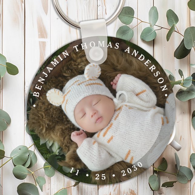 Elegant Newborn Baby Personalized Simple Photo  Keychain (Creator Uploaded)
