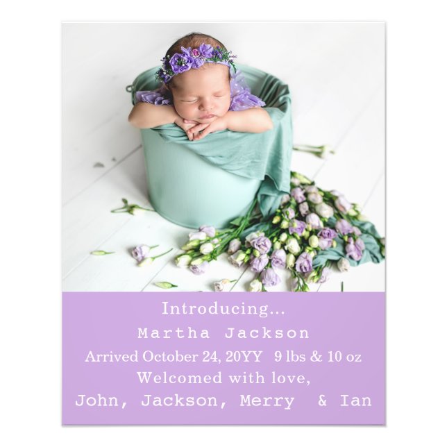 Elegant Newborn Girl Birth Nursery New Baby Photo  (Front)