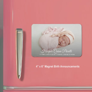 Elegant Newborn Photo Birth Announcement Magnet