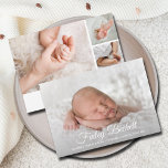 Elegant Newborn Photo Collage Birth Announcements<br><div class="desc">Elegantly sweet birth announcements feature your favourite newborn photo, baby's name and birth stats in white chic lettering. A photo collage and parent's names on the back. **TIP: You may want to size the 2 square photos on the back BEFORE uploading them for easy placement. Single photo design and more...</div>