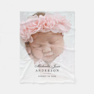 Elegant Newborn Photo, Name & Date Of Birth Fleece Blanket