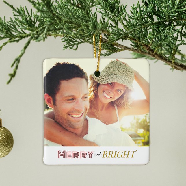 ﻿Elegant ﻿Newlywed Merry and Bright Modern Stylish Ceramic Ornament (Creator Uploaded)