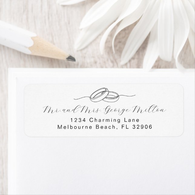 Elegant Newlywed Return Address Label with Rings (Insitu)