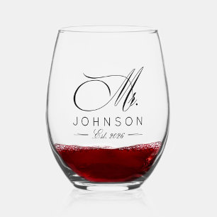 Elegant Newlyweds Mr & Mrs Wedding  Stemless Wine Glass