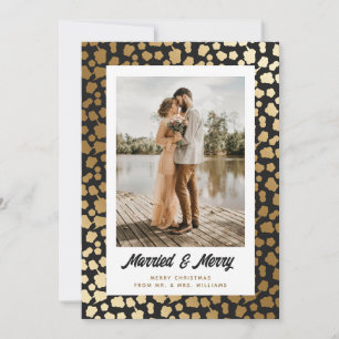 Elegant Newlyweds Photo Christmas Black Gold Holiday Card