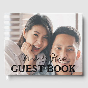 Elegant Newlyweds Wedding Photo Name Guest Book