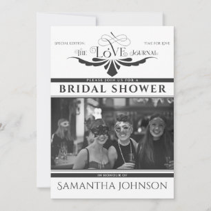 Elegant Newspaper Black Bridal & Couples Shower Invitation