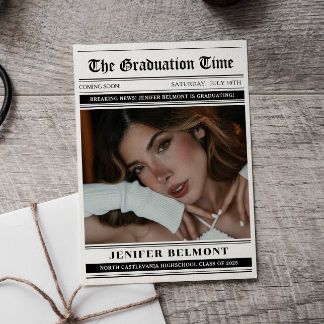 Elegant Newspaper Themed Photo Graduation Announcement (Creator Uploaded)
