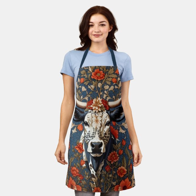 Elegant Nguni Cow William Morris Inspired Apron (Worn)