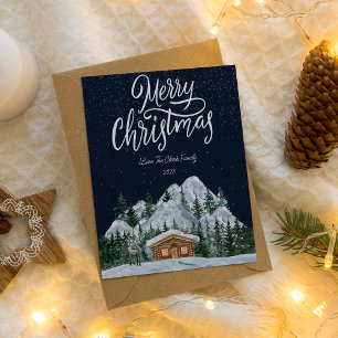 Elegant Night and Snow Christmas Flat Holiday Card