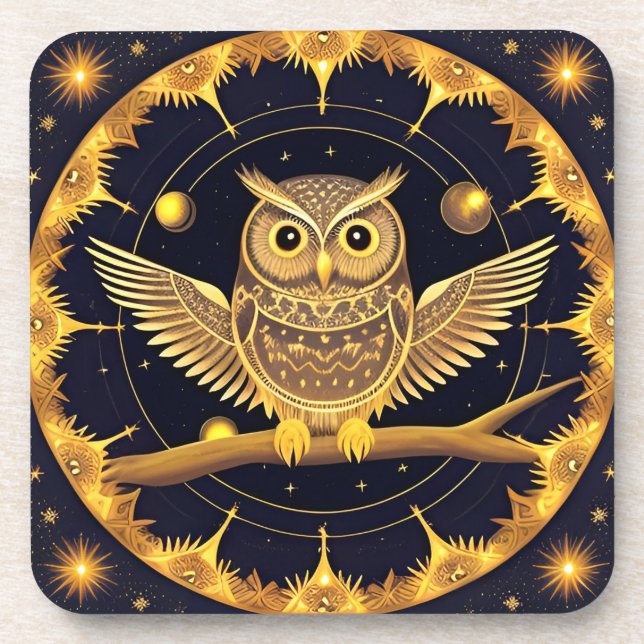Elegant Night Owl Illustration Coaster (Front)