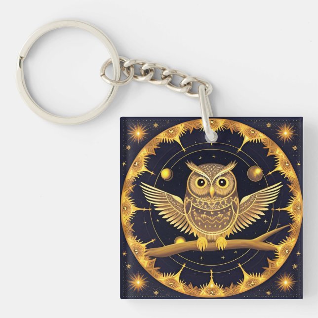 Elegant Night Owl Illustration Keychain (Front)