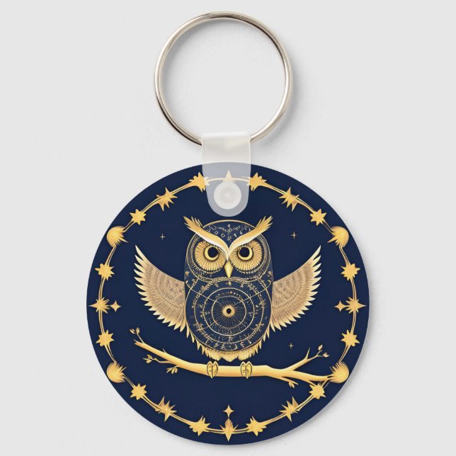 Elegant Night Owl Illustration Keychain (Front)
