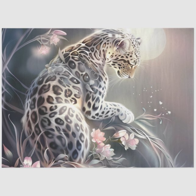 Elegant Night Safari Floral Leopard Decoupage  Tissue Paper (Front)