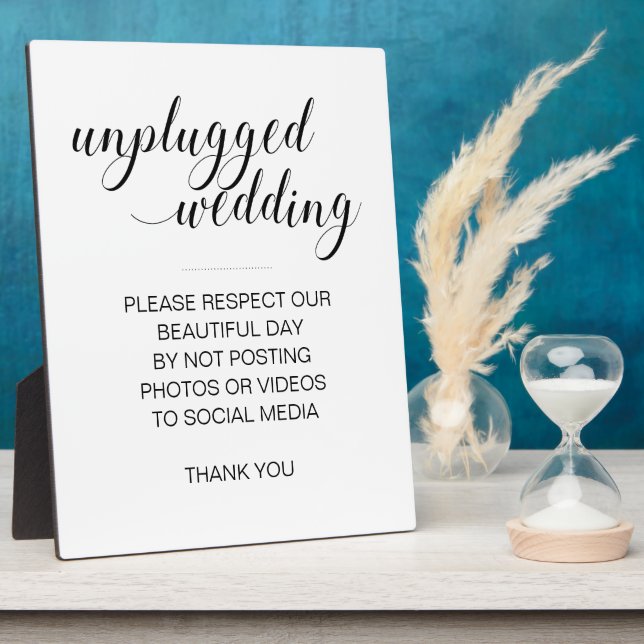 Elegant No Social Media Unplugged Wedding Sign Plaque (Side)