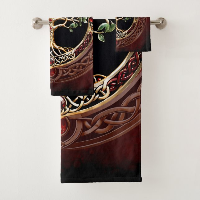 Elegant noble tree of life with celtic knot. bath towel set (Insitu)