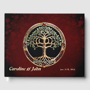 Elegant noble tree of life with celtic knot.  guest book