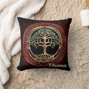 Elegant noble tree of life with celtic knot. throw pillow