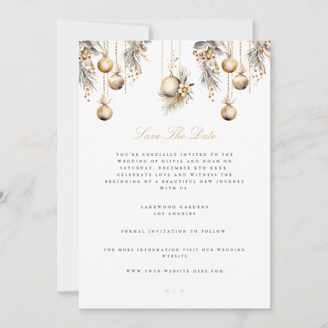 Élégant Noël Blanc Enregistrer La Carte Mariage Da (Devant)