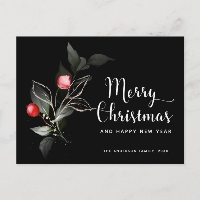 Élégant Noël | Carte postale Black Holiday Berries (Devant)