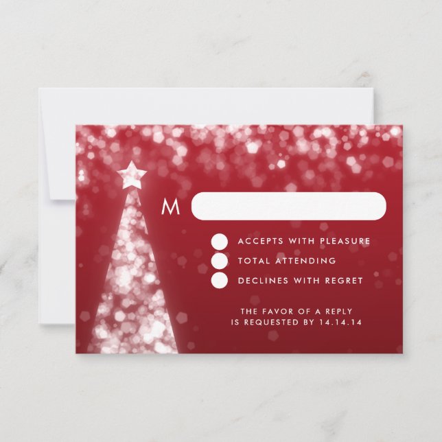 Elégant Noël Festif Mariage RSVP Argent Rouge (Devant)