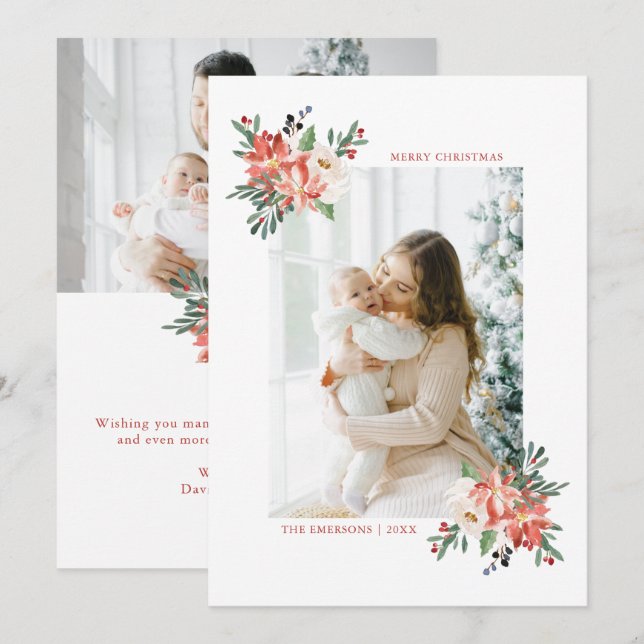 Élégant Noël Floral Carte photo (Devant / Derrière)