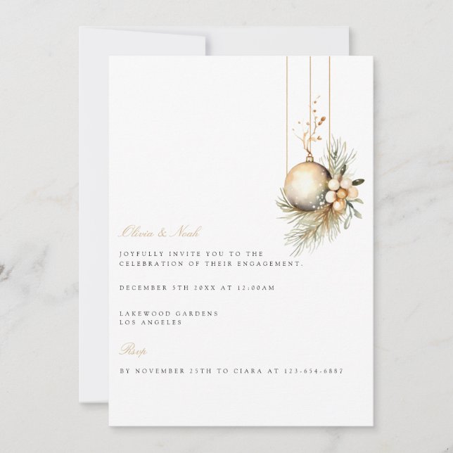 Élégant Noël Floral Fiançailles Invitation (Devant)