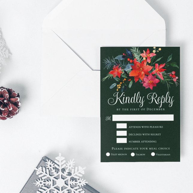 Elégant Noël Floral Green Wedding Carte RSVP (Créateur téléchargé)