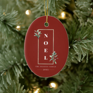Elegant NOEL Gold Winter Berry Frame Photo Ceramic Ornament