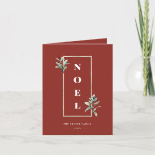 Elegant NOEL Gold Winter Berry Frame Photo Holiday Card