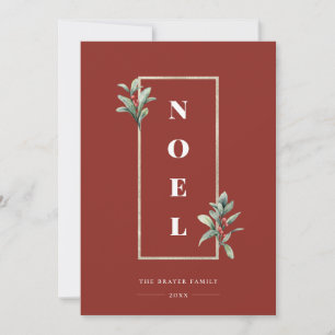 Elegant NOEL Gold Winter Berry Frame Photo Red Holiday Card