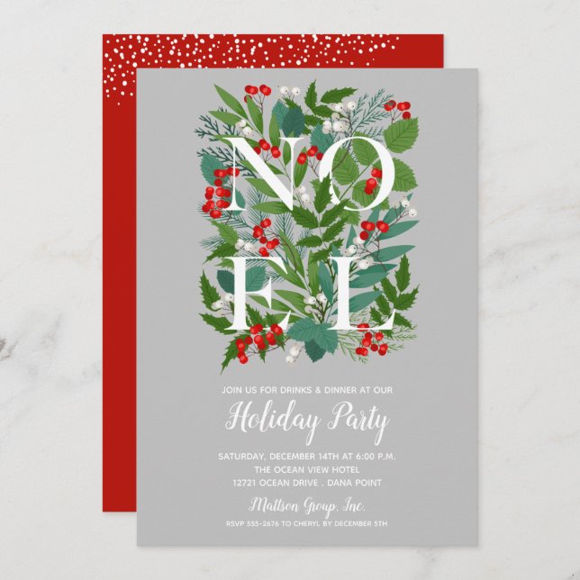 Elegant NOEL Greenery Christmas Party Invitations (Front/Back)
