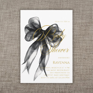 Élégant Nœud Noir Simple Faire-Part Baby Shower
