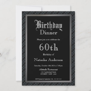 Élégant Noir 60e anniversaire Dîner Invitation