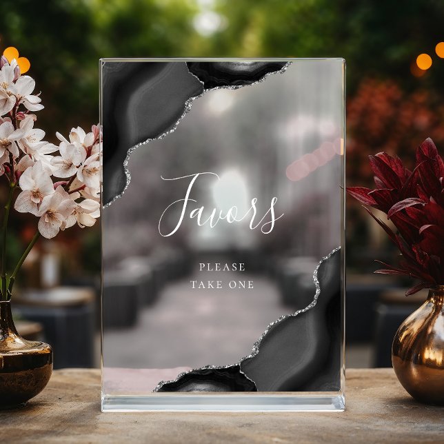 Elégant Noir Argent Agate Mariage Faveurs (Créateur téléchargé)