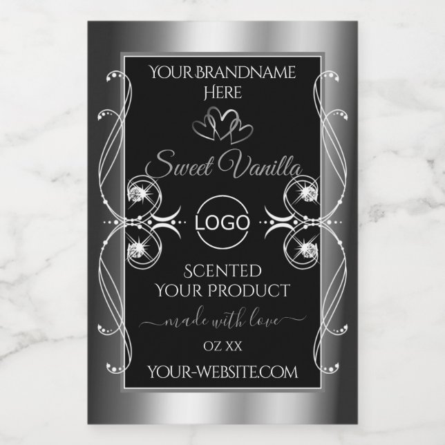 Élégant noir Argent produit Étiquette Diamonds Log (Étiquettes simples)