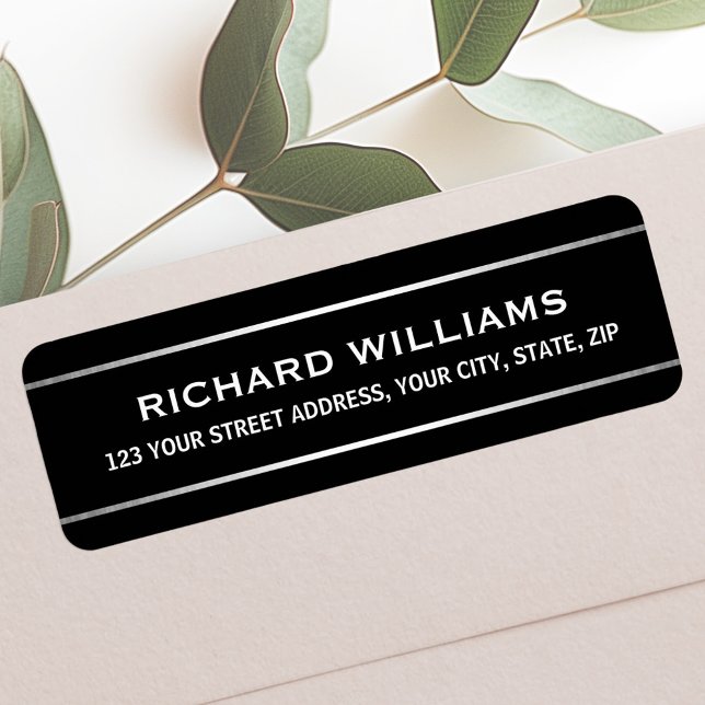 Élégant noir avec bords argentés (Elegant black with silver gradient borders label)