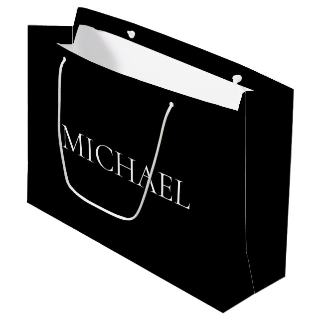 Élégant noir avec nom Grand sac cadeau (Devant Angle)