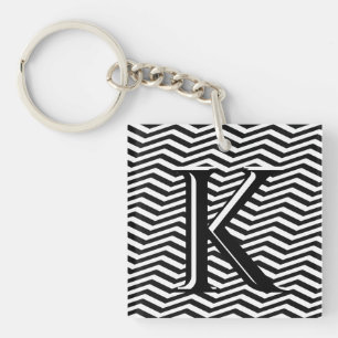 Élégant noir blanc Chevron Stripe Monogramme perso