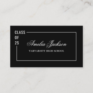 Élégant Noir Blanc Classe De 25 Diplômés Carte Nom